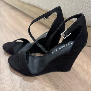 Madden Girl Black Wedge Heels with Crisscross Straps